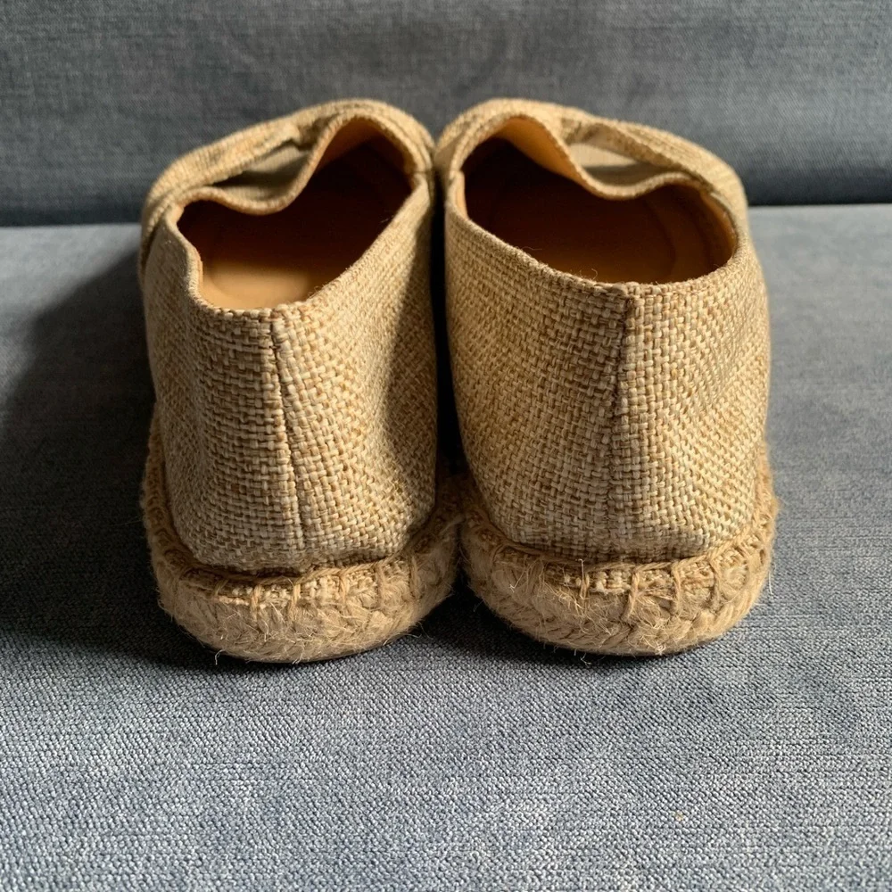 Talbots Womens Izzy Cinched Bow Tan Linen Espadrille Slip On Dressy Flats 8